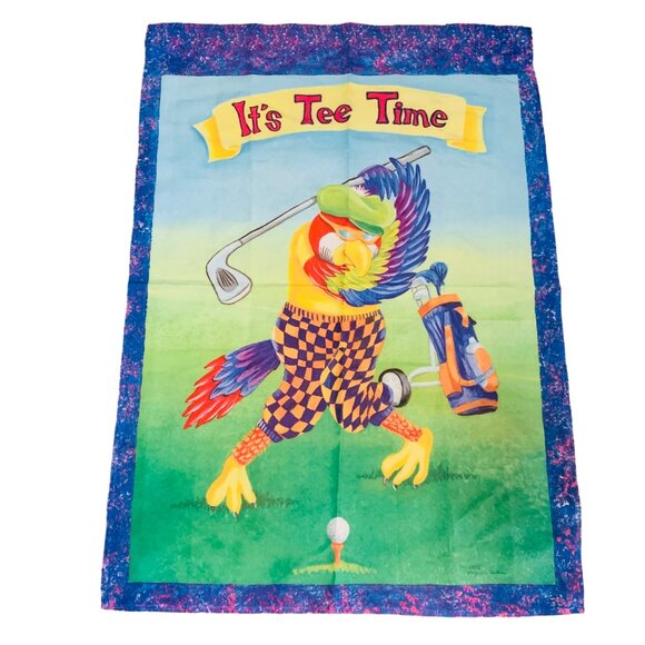 Mary Lou Troutman Golf House Flag Large Its Tee Time King Parrot Cartoon 27"x39" - Picture 6 of 6